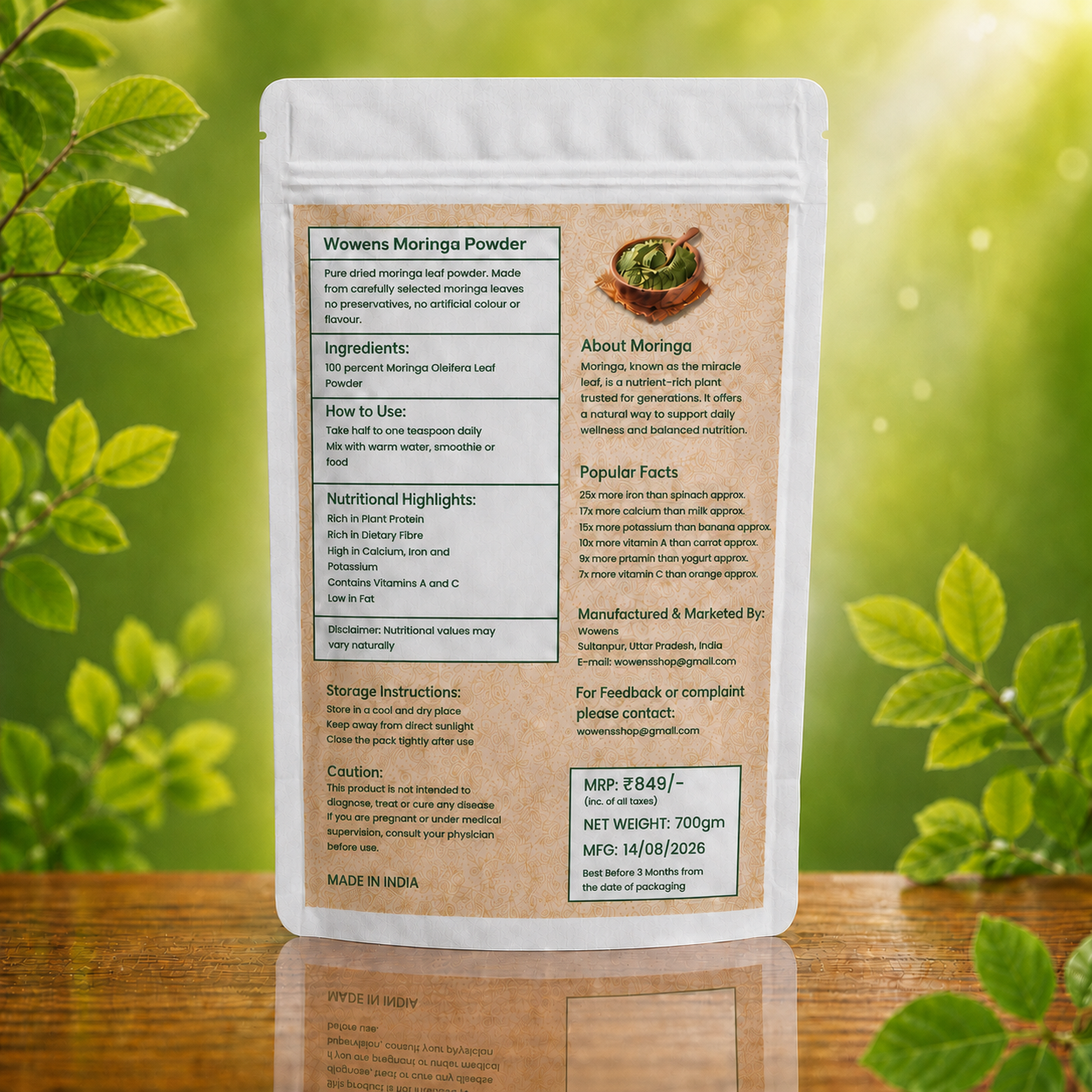 Wowens Organic Moringa Powder -700g